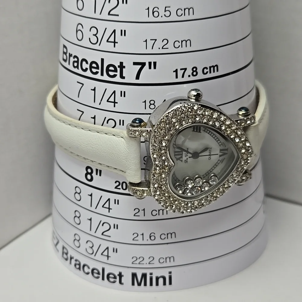 Womens Vintage Da Vanci Heart Watch White MOP Rhinestones Crystals New Battery